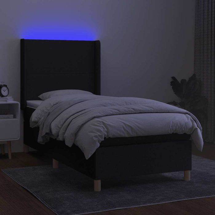 Pat cu arcuri, saltea și LED, negru, 100x200 cm, textil - WALTI WALTI