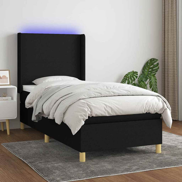 Pat cu arcuri, saltea și LED, negru, 100x200 cm, textil - WALTI WALTI