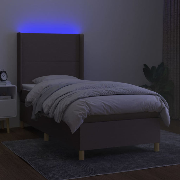 Pat cu arcuri, saltea și LED, Gri taupe, 100x200 cm, textil - WALTI WALTI