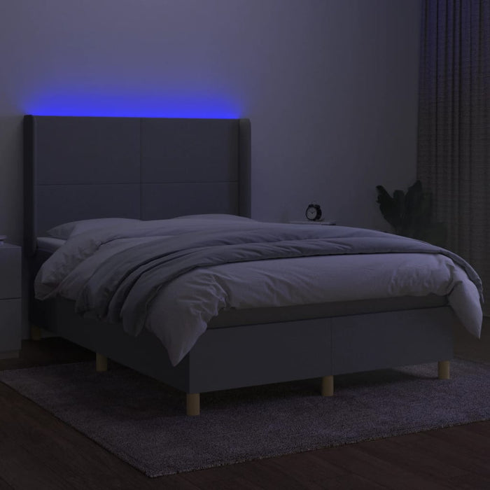 Pat cu arcuri, saltea și LED, gri deschis, 140x190 cm, textil - WALTI WALTI