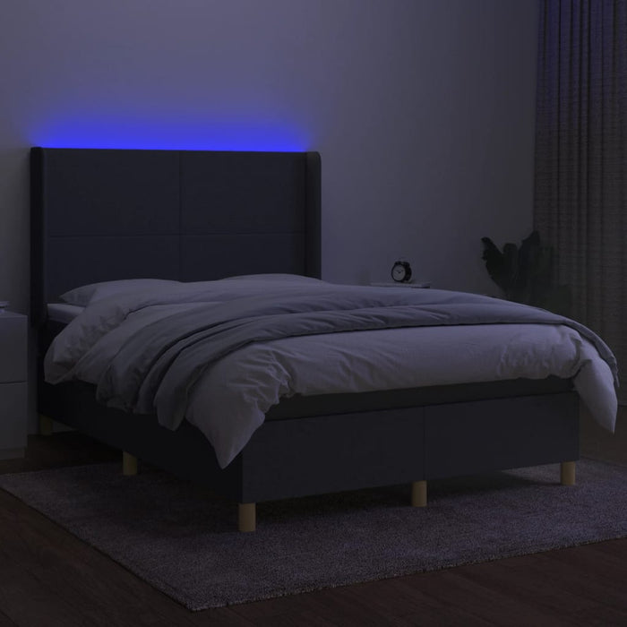 Pat cu arcuri, saltea și LED, gri închis, 140x190 cm, textil - WALTI WALTI