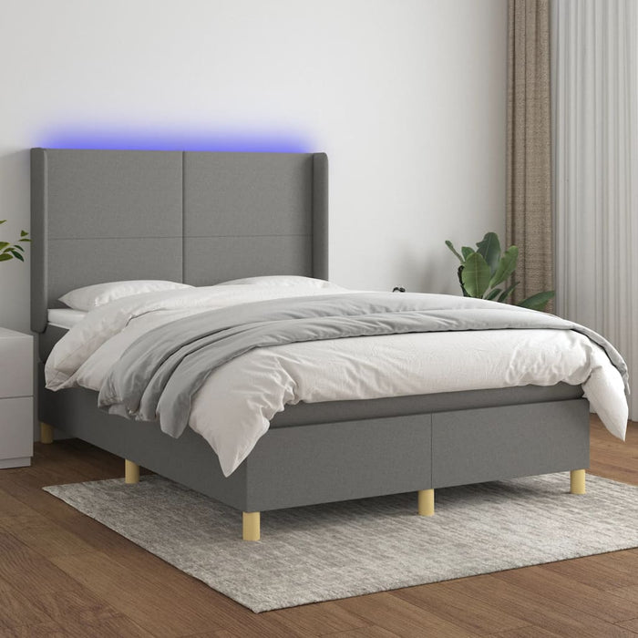 Pat cu arcuri, saltea și LED, gri închis, 140x190 cm, textil - WALTI WALTI