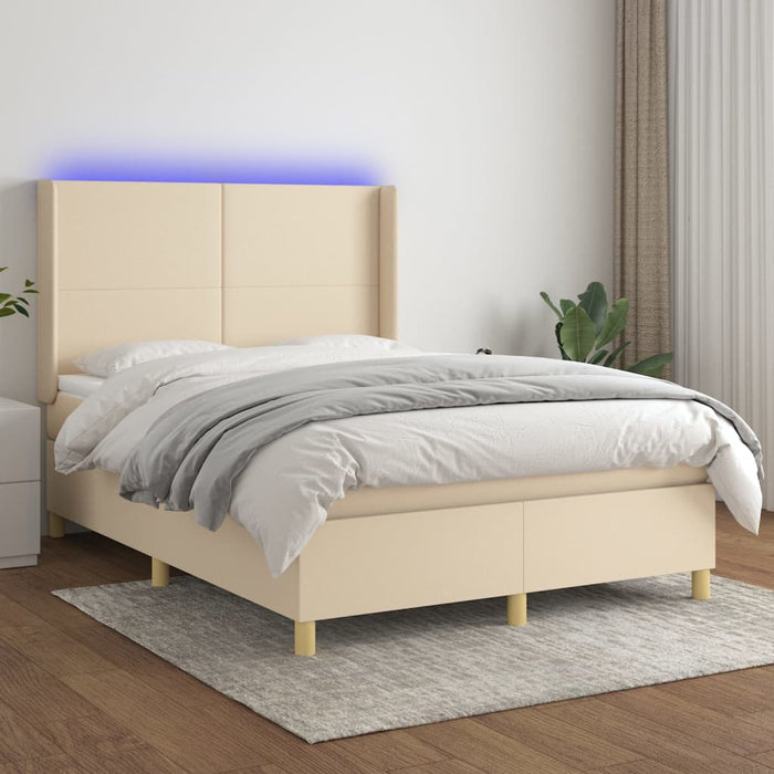 Pat cu arcuri, saltea și LED, crem, 140x190 cm, textil - WALTI WALTI
