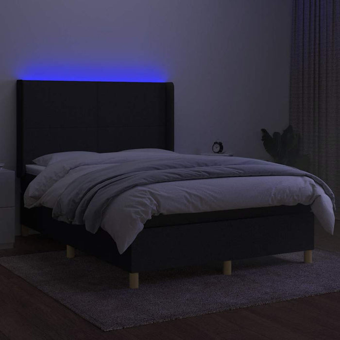 Pat cu arcuri, saltea și LED, negru, 140x200 cm, textil - WALTI WALTI