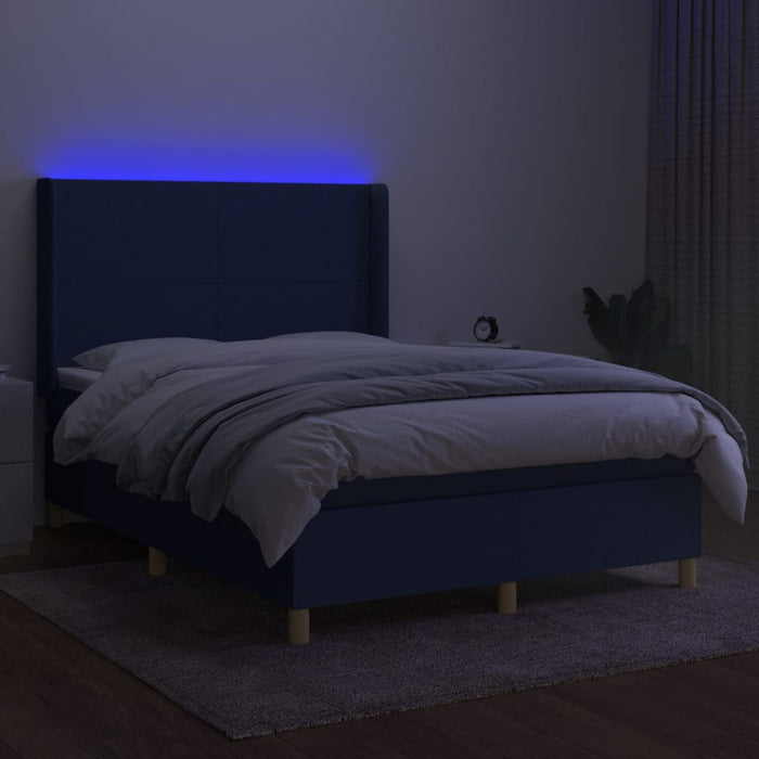 Pat cu arcuri, saltea și LED, albastru, 140x200 cm, textil - WALTI WALTI