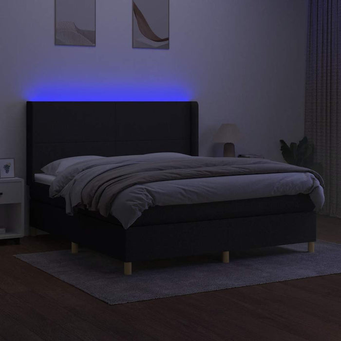 Pat cu arcuri, saltea și LED, negru, 160x200 cm, textil - WALTI WALTI