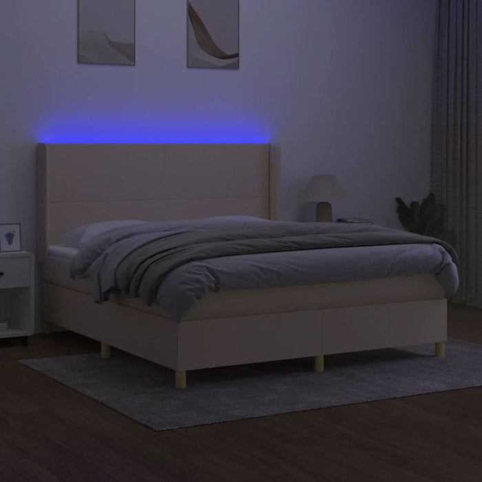 Pat cu arcuri, saltea și LED, crem, 160x200 cm, textil - WALTI WALTI