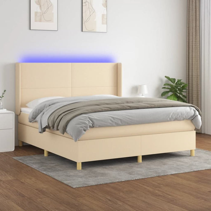 Pat cu arcuri, saltea și LED, crem, 160x200 cm, textil - WALTI WALTI