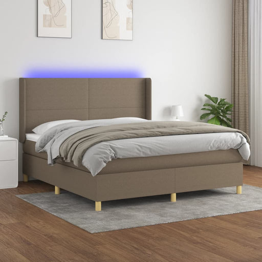 Pat cu arcuri, saltea și LED, gri taupe, 180x200 cm, textil - WALTI WALTI