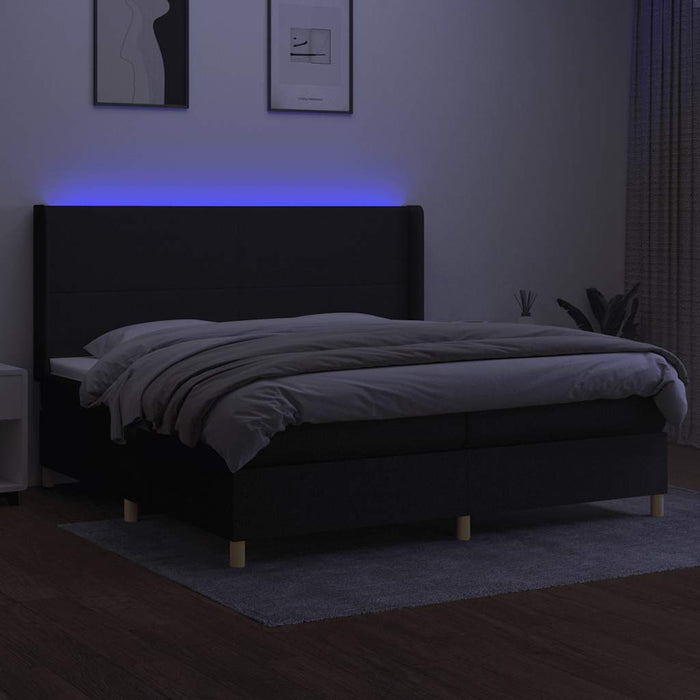 Pat cu arcuri, saltea și LED, negru, 200x200 cm, textil - WALTI WALTI
