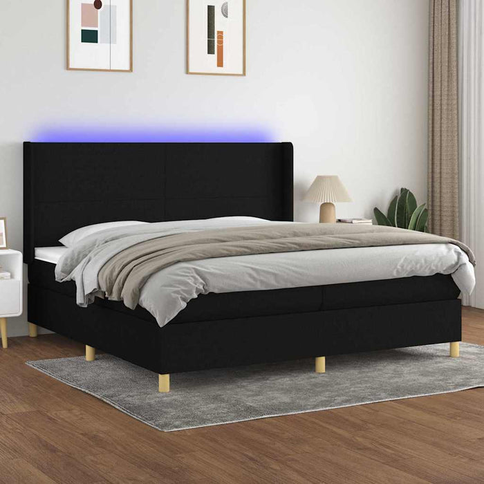 Pat cu arcuri, saltea și LED, negru, 200x200 cm, textil - WALTI WALTI
