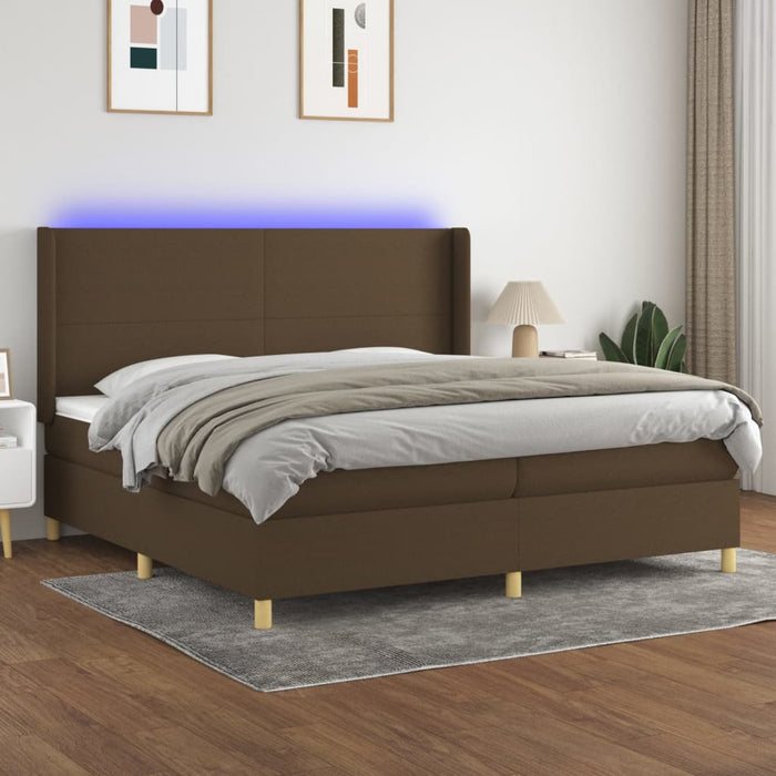 Pat cu arcuri, saltea și LED, maro închis, 200x200 cm, textil - WALTI WALTI