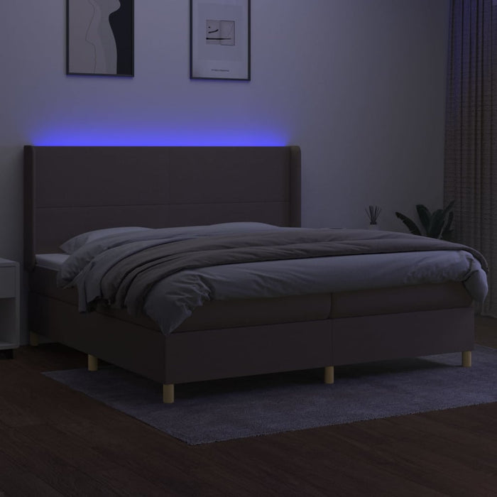 Pat cu arcuri, saltea și LED, gri taupe, 200x200 cm, textil - WALTI WALTI