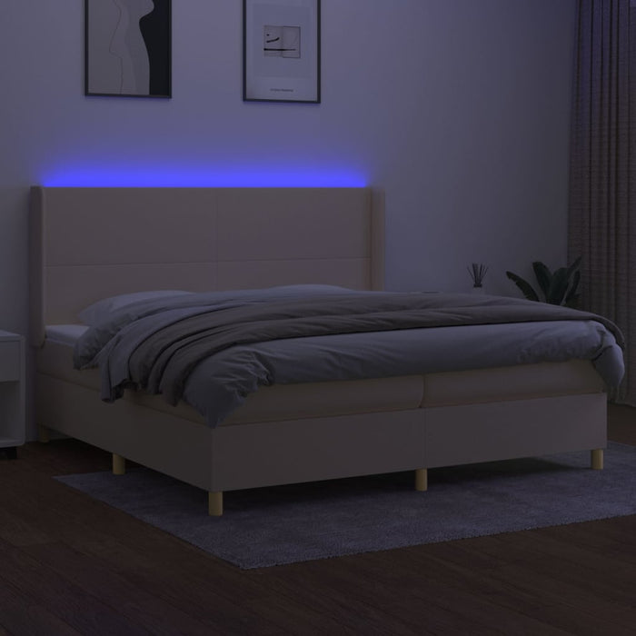 Pat cu arcuri, saltea și LED, crem, 200x200 cm, textil - WALTI WALTI