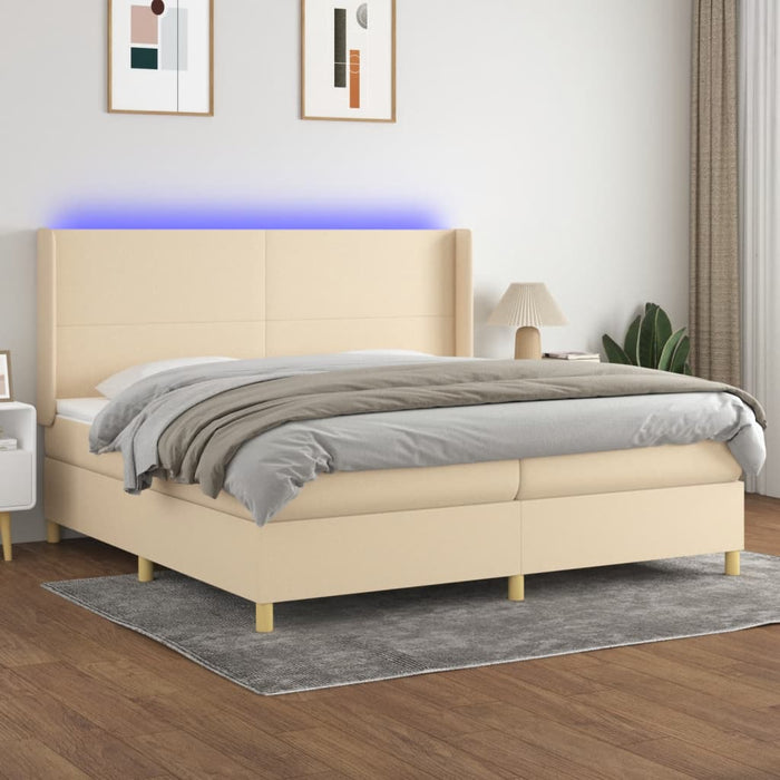 Pat cu arcuri, saltea și LED, crem, 200x200 cm, textil - WALTI WALTI
