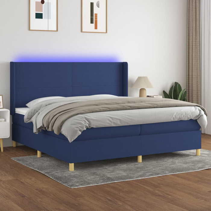 Pat cu arcuri, saltea și LED, albastru, 200x200 cm, textil - WALTI WALTI
