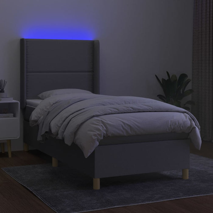 Pat cu arcuri, saltea și LED, gri deschis, 90x200 cm, textil - WALTI WALTI