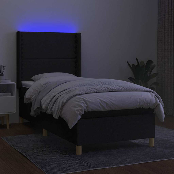 Pat cu arcuri, saltea și LED, negru, 100x200 cm, textil - WALTI WALTI