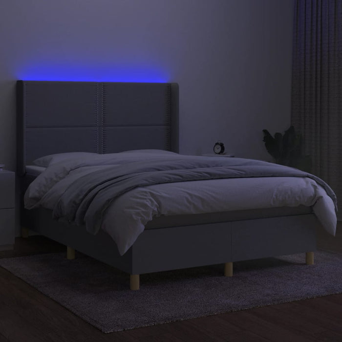 Pat cu arcuri, saltea și LED, gri deschis, 140x190 cm, textil - WALTI WALTI
