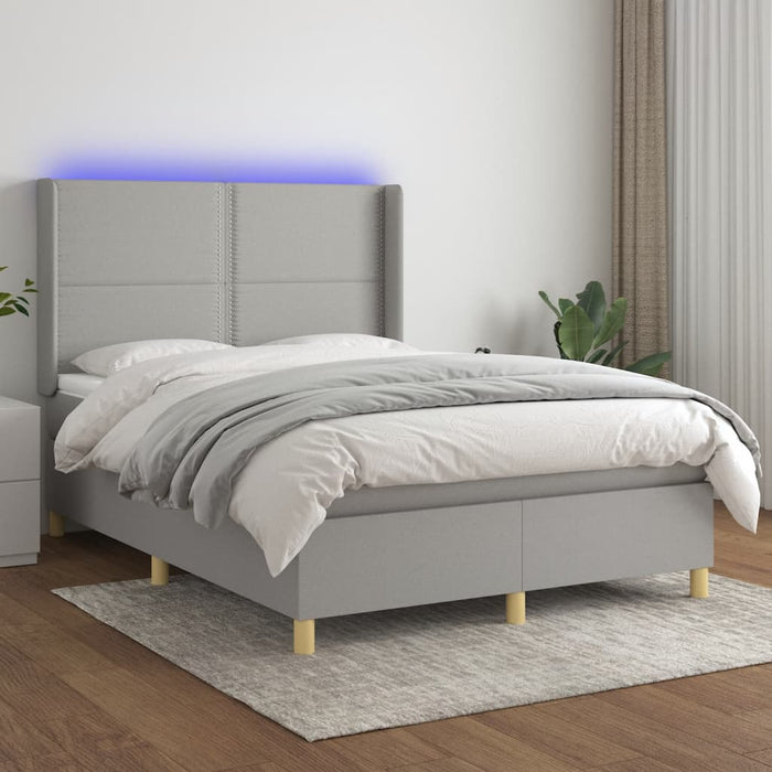 Pat cu arcuri, saltea și LED, gri deschis, 140x190 cm, textil - WALTI WALTI