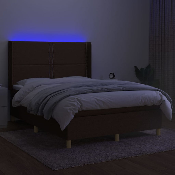 Pat cu arcuri, saltea și LED, maro închis, 140x190 cm, textil - WALTI WALTI