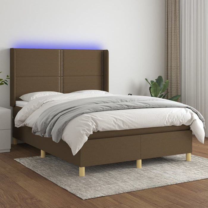 Pat cu arcuri, saltea și LED, maro închis, 140x190 cm, textil - WALTI WALTI