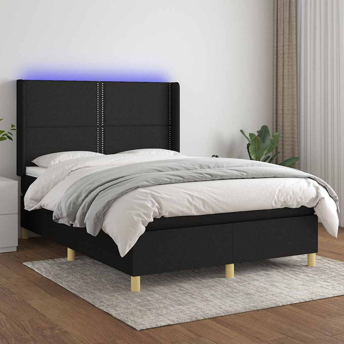 Pat cu arcuri, saltea și LED, negru, 140x200 cm, textil - WALTI WALTI