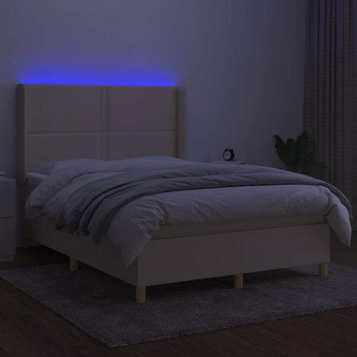 Pat cu arcuri, saltea și LED, crem, 140x200 cm, textil - WALTI WALTI
