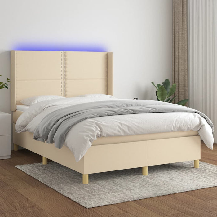 Pat cu arcuri, saltea și LED, crem, 140x200 cm, textil - WALTI WALTI