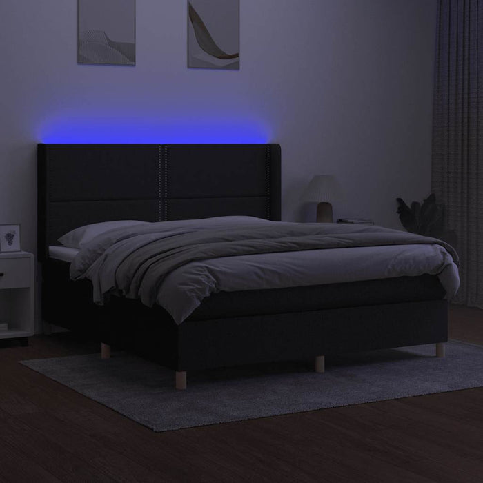 Pat cu arcuri, saltea și LED, negru, 160x200 cm, textil - WALTI WALTI