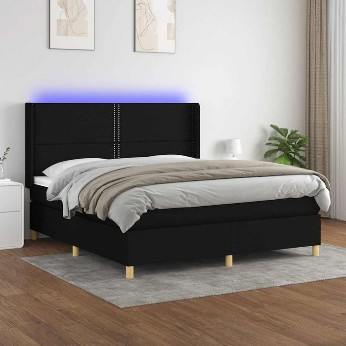 Pat cu arcuri, saltea și LED, negru, 160x200 cm, textil - WALTI WALTI