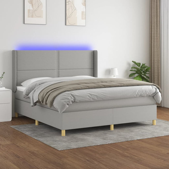 Pat cu arcuri, saltea și LED, gri deschis, 180x200 cm, textil - WALTI WALTI