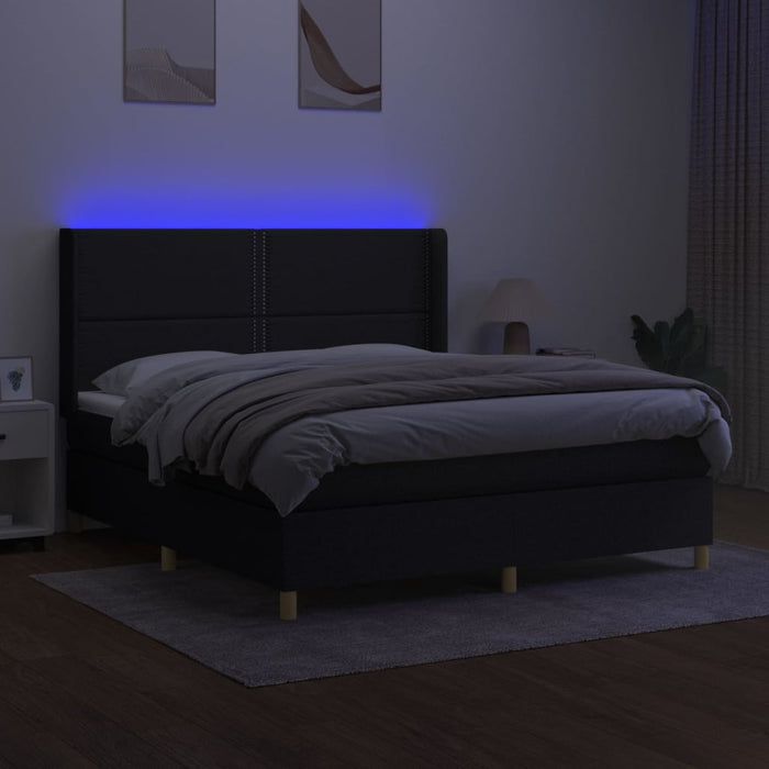 Pat cu arcuri, saltea și LED, negru, 180x200 cm, textil - WALTI WALTI