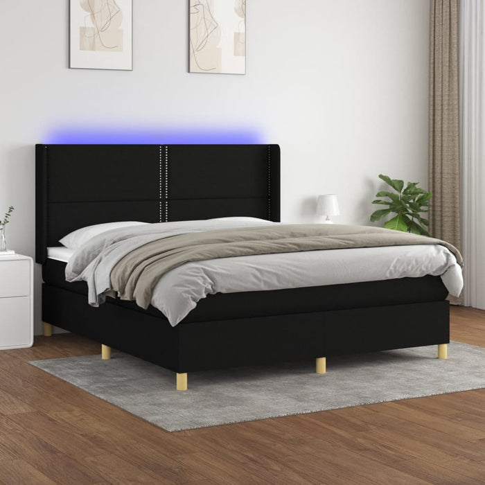Pat cu arcuri, saltea și LED, negru, 180x200 cm, textil - WALTI WALTI