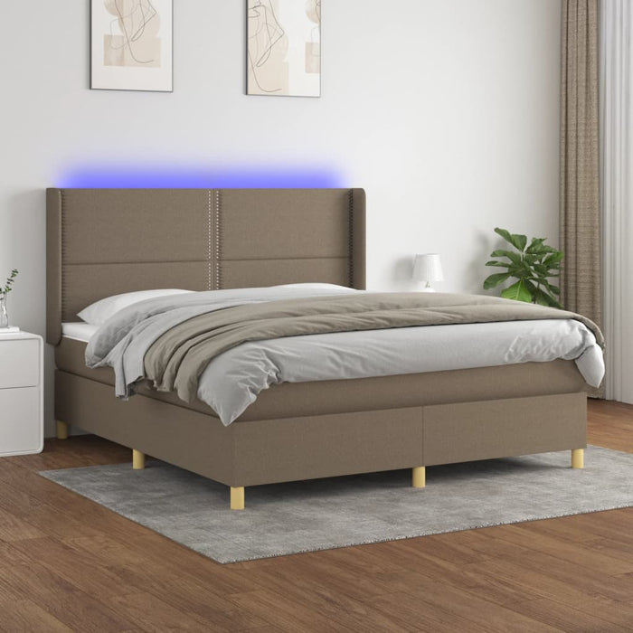 Pat cu arcuri, saltea și LED, gri taupe, 180x200 cm, textil - WALTI WALTI