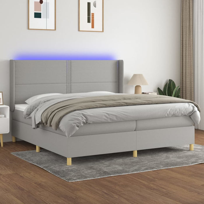 Pat cu arcuri, saltea și LED, gri deschis, 200x200 cm, textil - WALTI WALTI