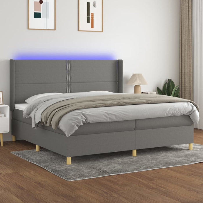 Pat cu arcuri, saltea și LED, gri închis, 200x200 cm, textil - WALTI WALTI
