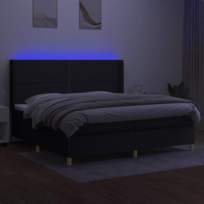Pat cu arcuri, saltea și LED, negru, 200x200 cm, textil - WALTI WALTI