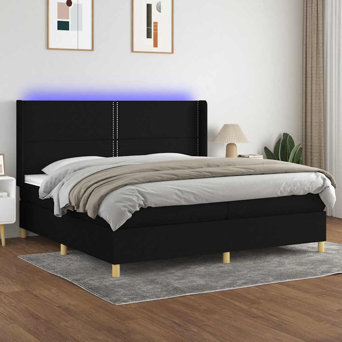 Pat cu arcuri, saltea și LED, negru, 200x200 cm, textil - WALTI WALTI
