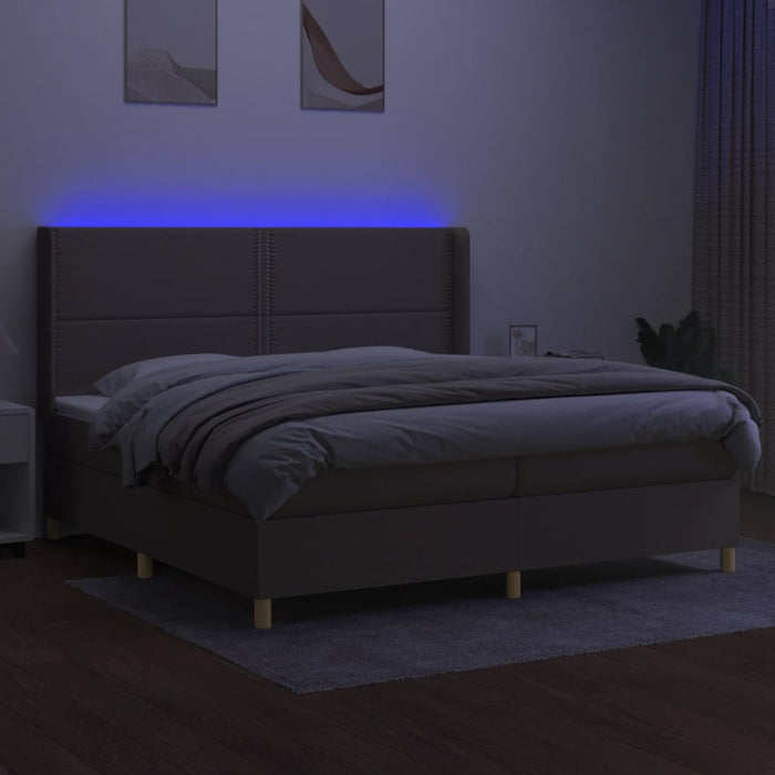 Pat cu arcuri, saltea și LED, gri taupe, 200x200 cm, textil - WALTI WALTI