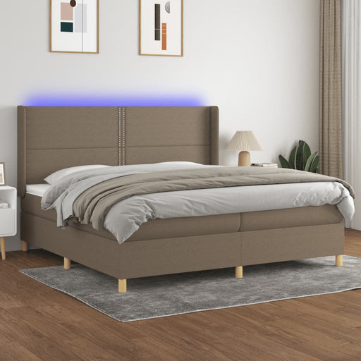 Pat cu arcuri, saltea și LED, gri taupe, 200x200 cm, textil - WALTI WALTI