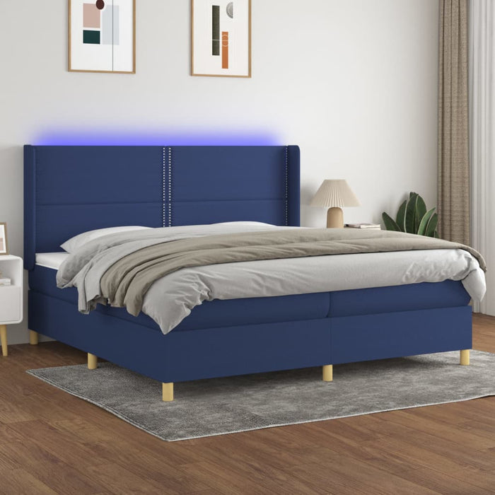 Pat cu arcuri, saltea și LED, albastru, 200x200 cm, textil - WALTI WALTI