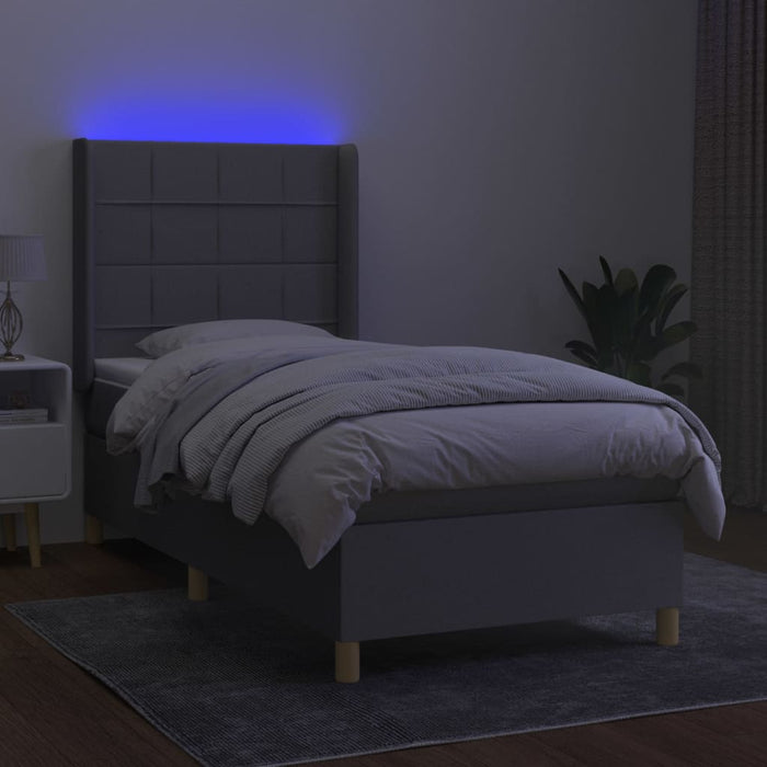 Pat cu arcuri, saltea și LED, gri deschis, 90x190 cm, textil - WALTI WALTI