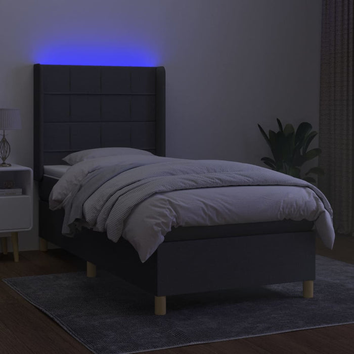 Pat cu arcuri, saltea și LED, gri închis, 90x190 cm, textil - WALTI WALTI