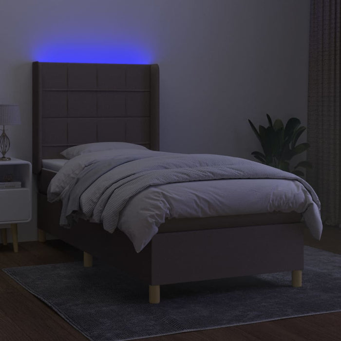 Pat cu arcuri, saltea și LED, gri taupe, 90x190 cm, textil - WALTI WALTI