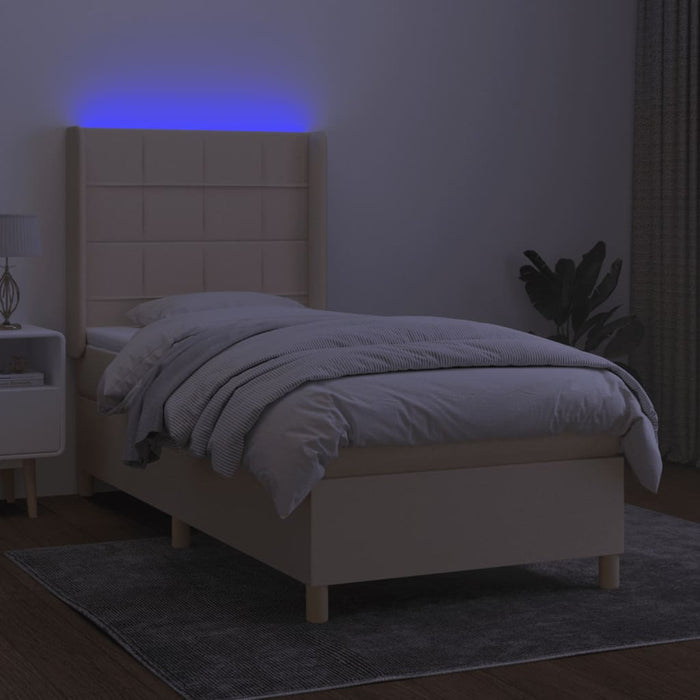 Pat cu arcuri, saltea și LED, crem, 90x190 cm, textil - WALTI WALTI