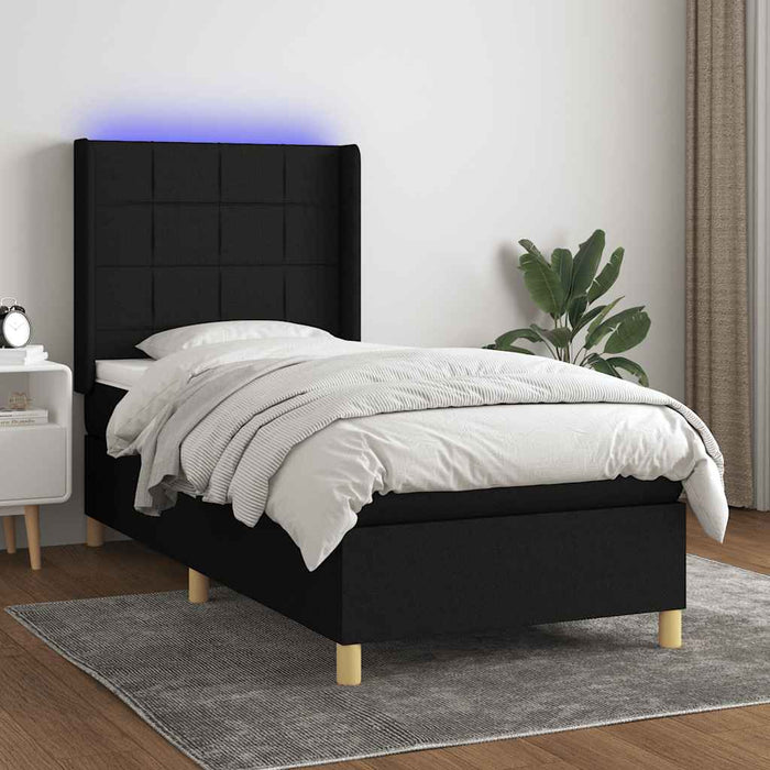 Pat cu arcuri, saltea și LED, negru, 90x200 cm, textil - WALTI WALTI