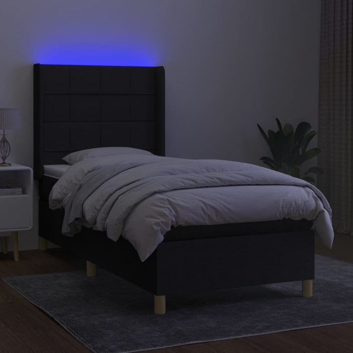 Pat cu arcuri, saltea și LED, negru, 100x200 cm, textil - WALTI WALTI