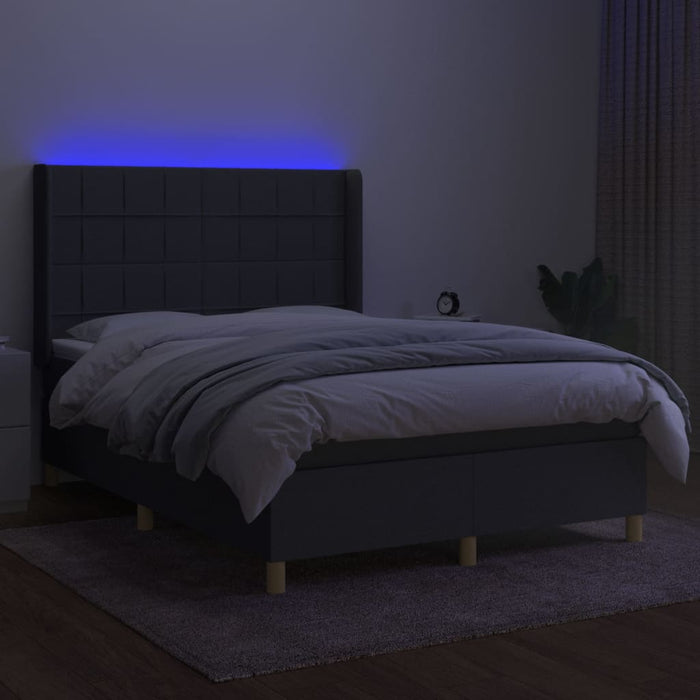 Pat cu arcuri, saltea și LED, gri închis, 140x190 cm, textil - WALTI WALTI