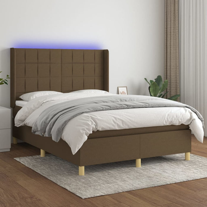 Pat cu arcuri, saltea și LED, maro închis, 140x190 cm, textil - WALTI WALTI